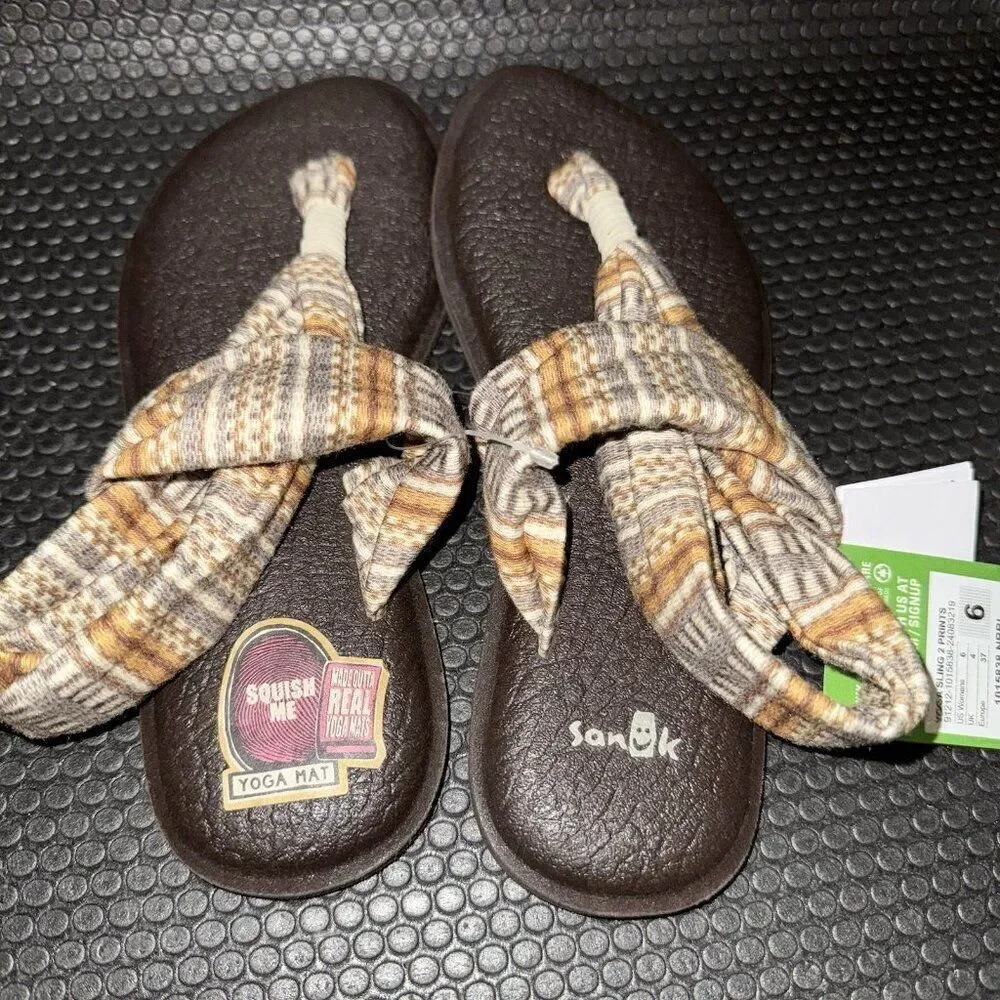 Sanuk yoga sling sandals Brown/Orange/Cream Comfort Yoga Mat Casual Women Size 6